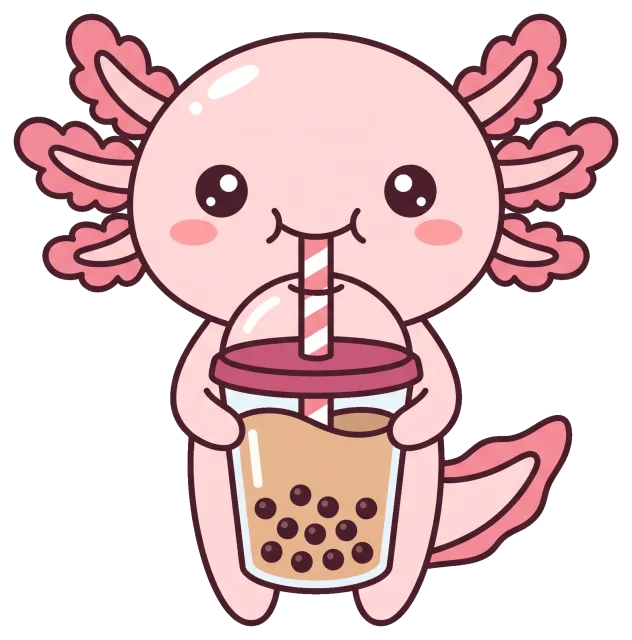 Cute Axolotl Drinking Bubble Tea