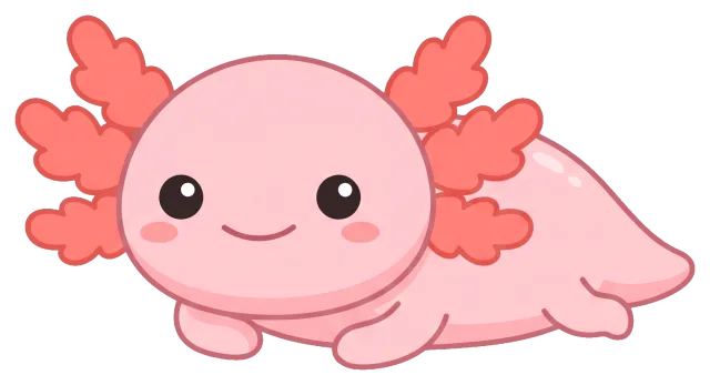Cute pink axolotl with big eyes and gills