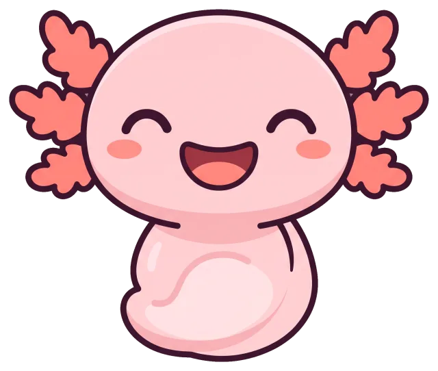 Cute smiling pink axolotl cartoon character