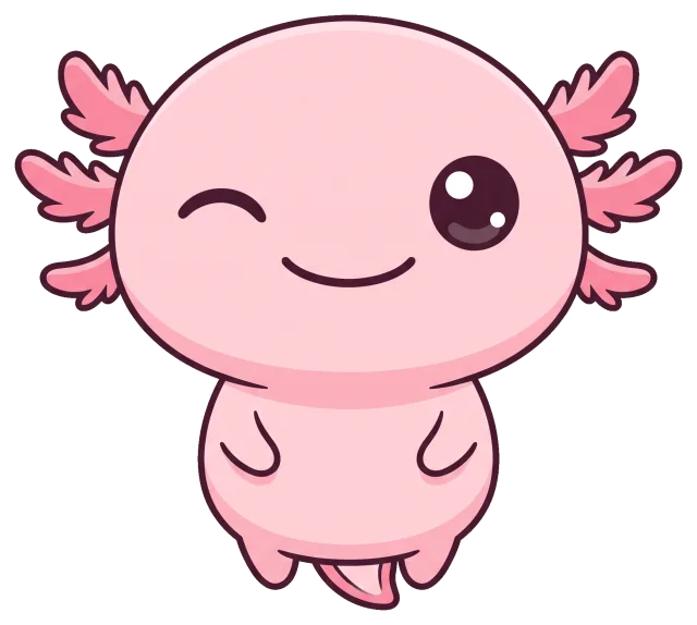 Cute winking pink axolotl cartoon character
