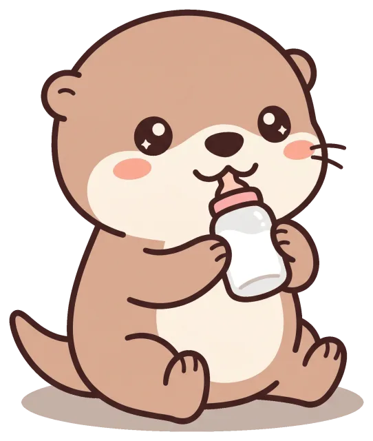 Cute baby otter drinking from a milk bottle