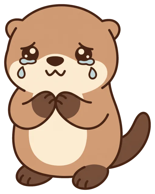 Cute crying otter with tears and clasped paws