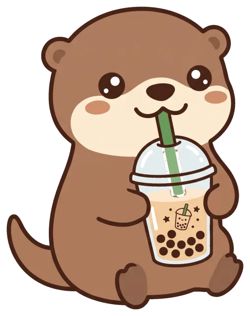Cute otter drinking bubble tea with a green straw