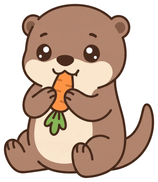 Cute otter eating a carrot cartoon character