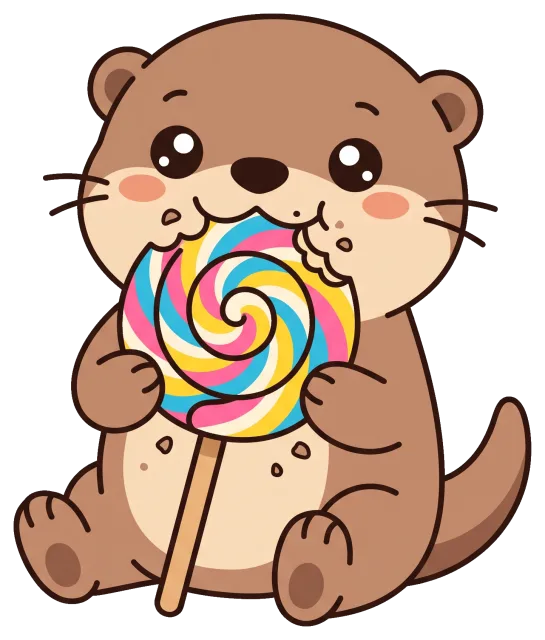 Cute otter eating a colorful lollipop