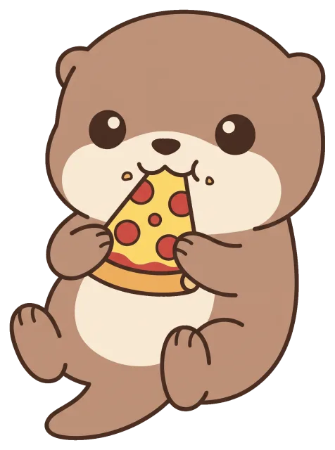 Cute otter eating a slice of pepperoni pizza