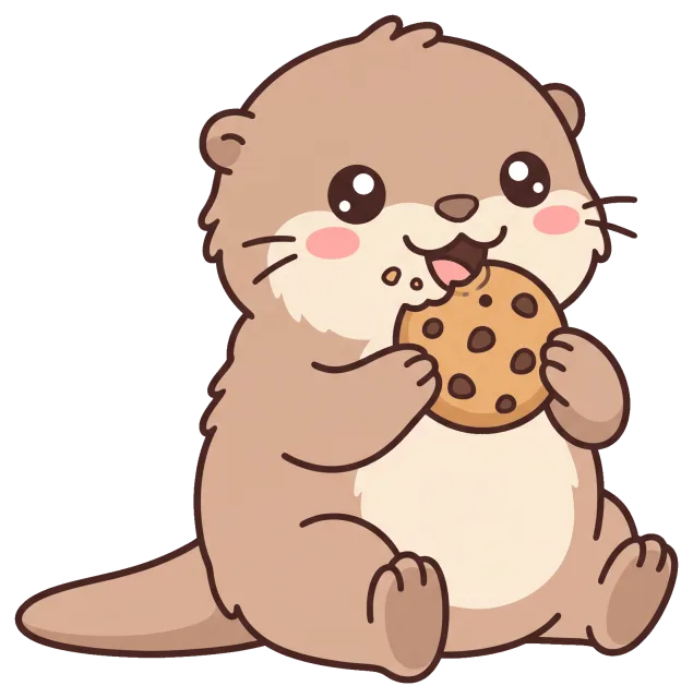 Cute otter happily eating a chocolate chip cookie