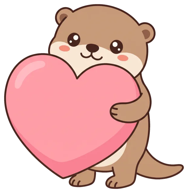 Cute otter holding a large pink heart
