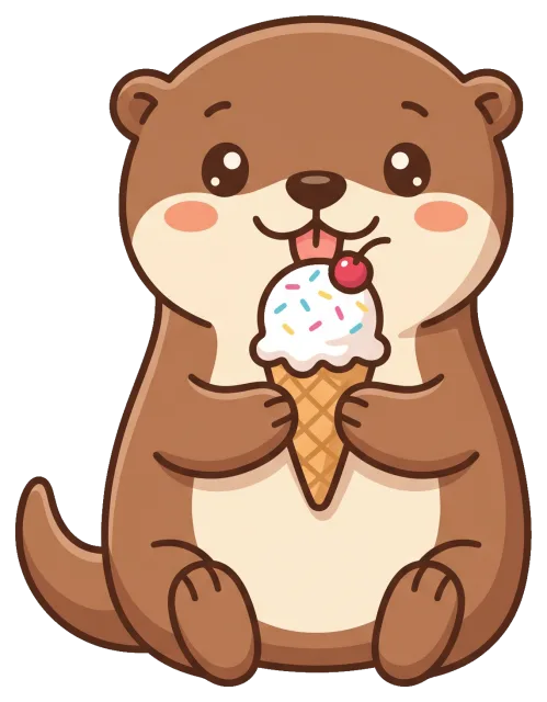 Cute otter holding an ice cream cone with cherry on top