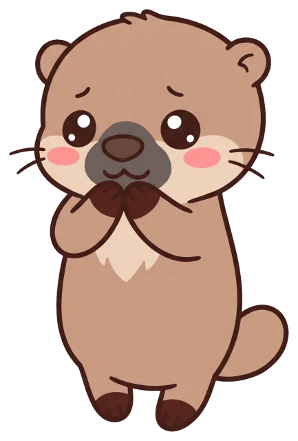 Cute shy otter with big eyes and blushing cheeks