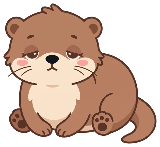 Cute sleepy otter sitting with a calm expression