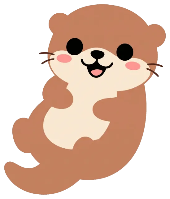 Cute smiling cartoon otter with pink cheeks