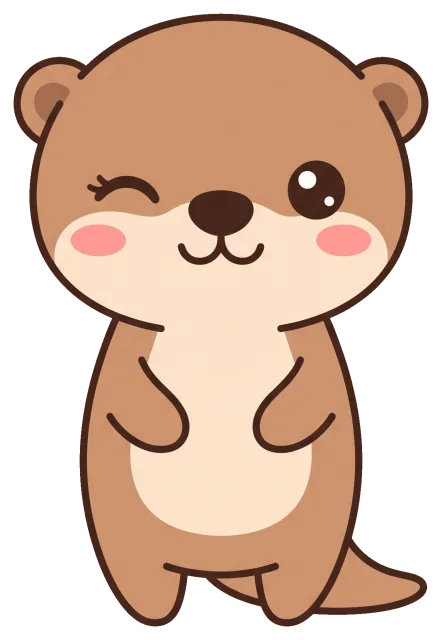Cute winking otter cartoon character with pink cheeks