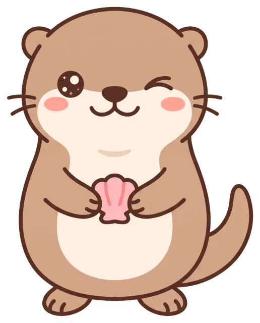 Cute winking otter holding a pink seashell