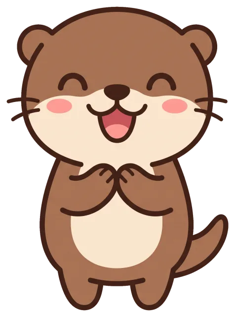Happy smiling otter with blushing cheeks and clasped paws