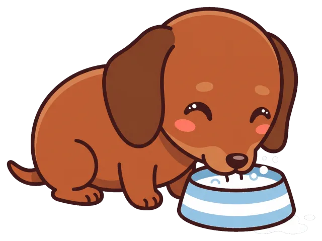 Cute dachshund puppy drinking water from bowl