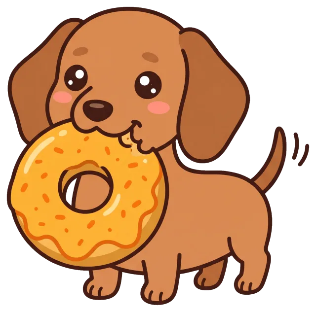 Cute dachshund puppy holding a donut in its mouth