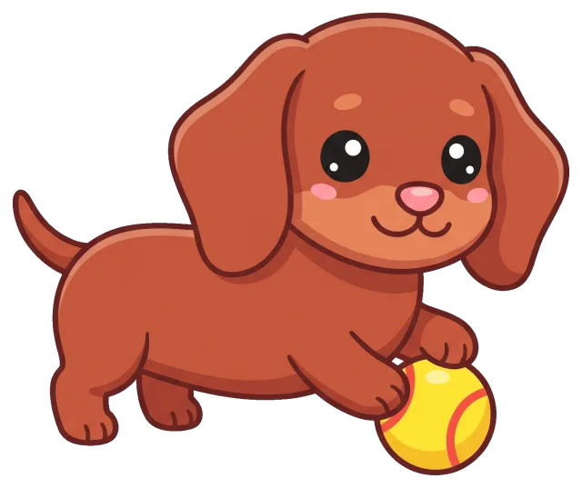 Cute dachshund puppy playing with a yellow ball