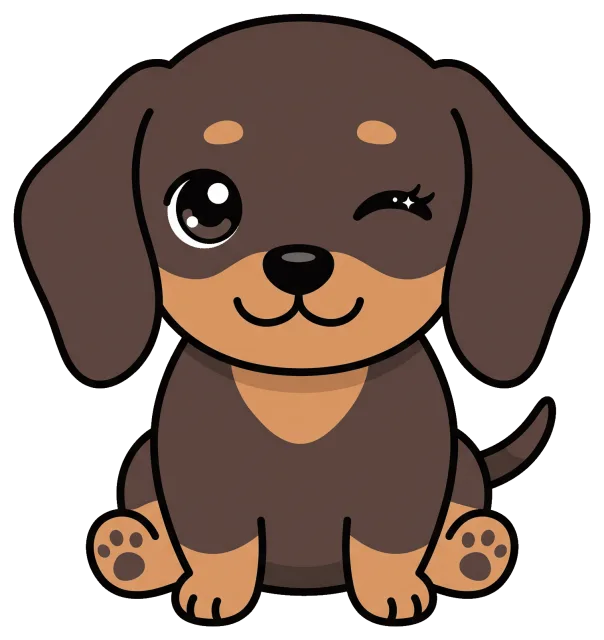 Cute winking dachshund puppy sitting cartoon