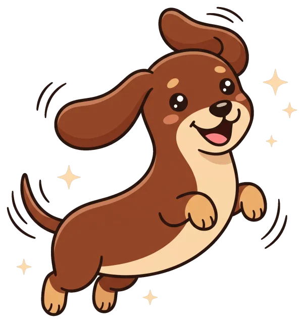 Happy cartoon dachshund puppy jumping with wagging ears