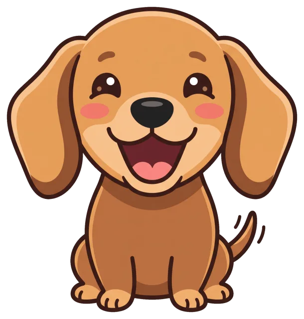 Happy dachshund puppy sitting and wagging tail
