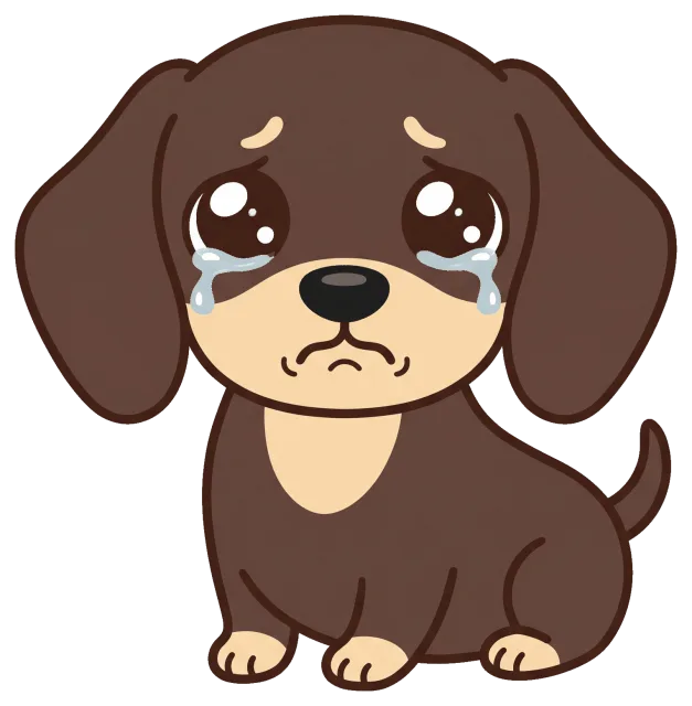 Sad crying dachshund puppy with big eyes