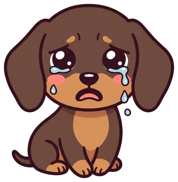 Sad crying dachshund puppy with big teary eyes