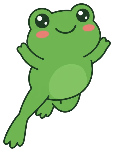 Cute happy green frog with big eyes and rosy cheeks