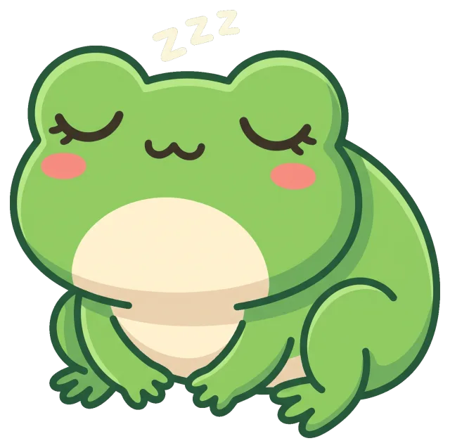 Cute sleeping frog with rosy cheeks and zzz above head