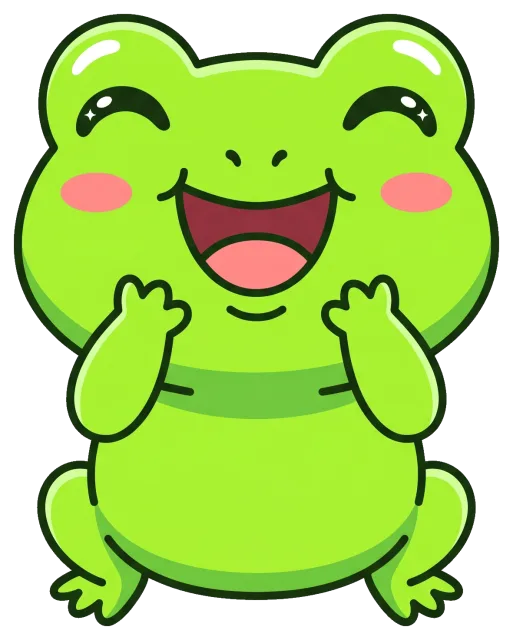 Happy cartoon frog with blushing cheeks and big smile
