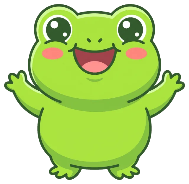 Happy cartoon frog with open arms and big eyes