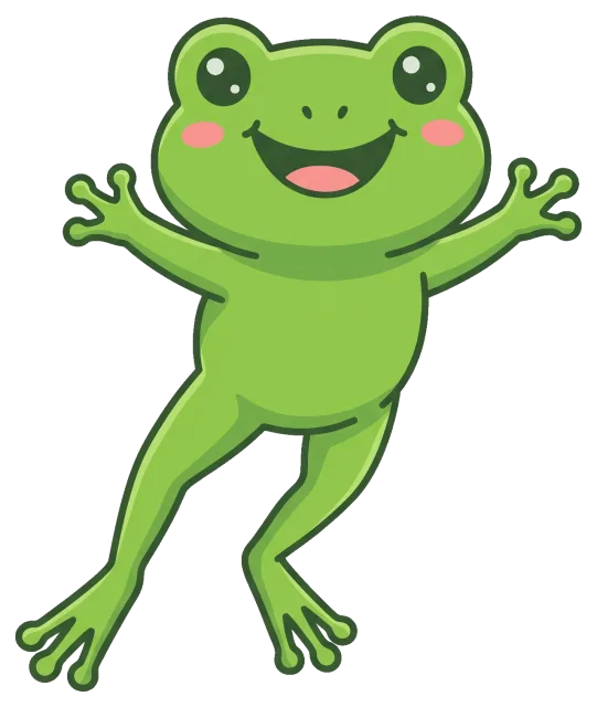 Happy cartoon frog with outstretched arms and legs