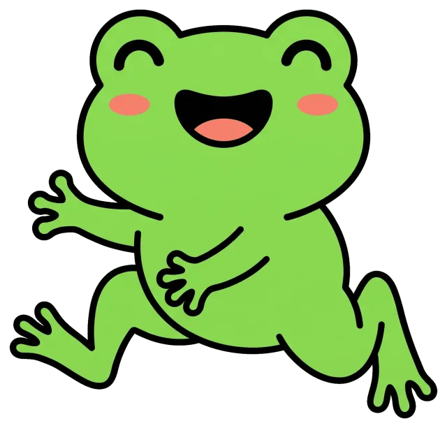 Happy green frog cartoon character with blushing cheeks