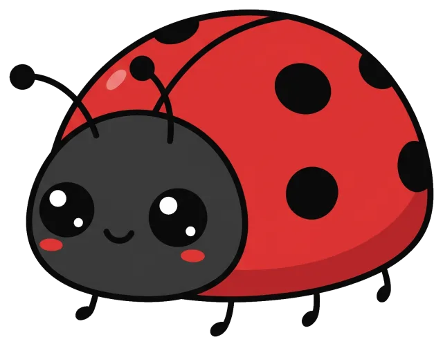Cute cartoon ladybug with big eyes and red spotted shell
