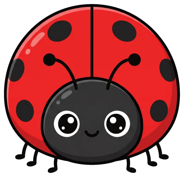Cute cartoon ladybug with big eyes and red spotted wings