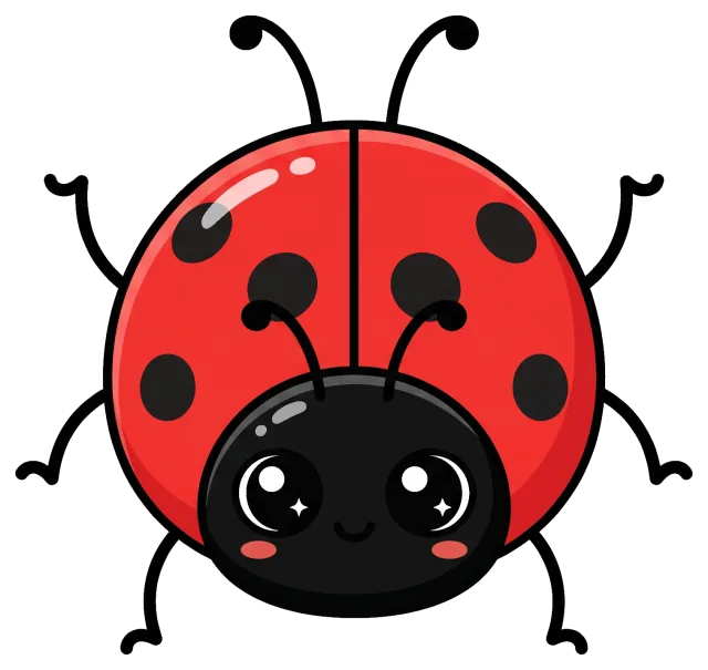 Cute cartoon ladybug with big sparkling eyes