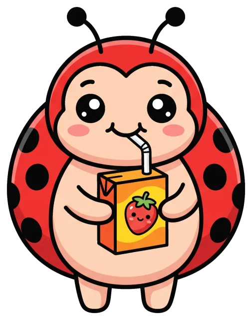 Cute ladybug drinking strawberry juice box