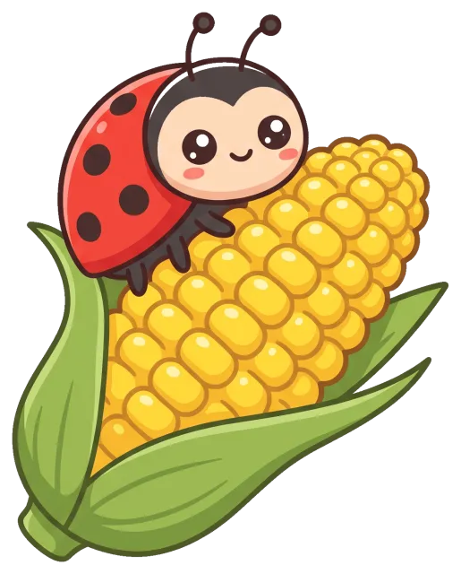 Cute ladybug sitting on a fresh corn cob