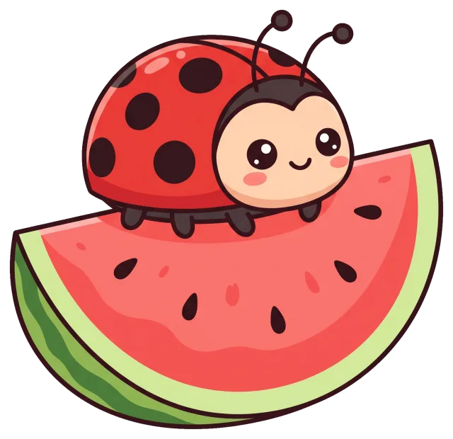 Cute ladybug sitting on a slice of watermelon
