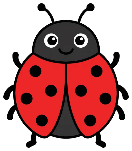 Cute smiling ladybug with red wings and black spots