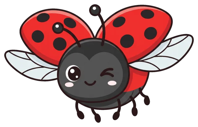 Cute winking ladybug with open wings