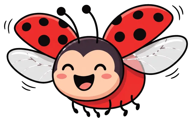 Happy cartoon ladybug flying with open wings