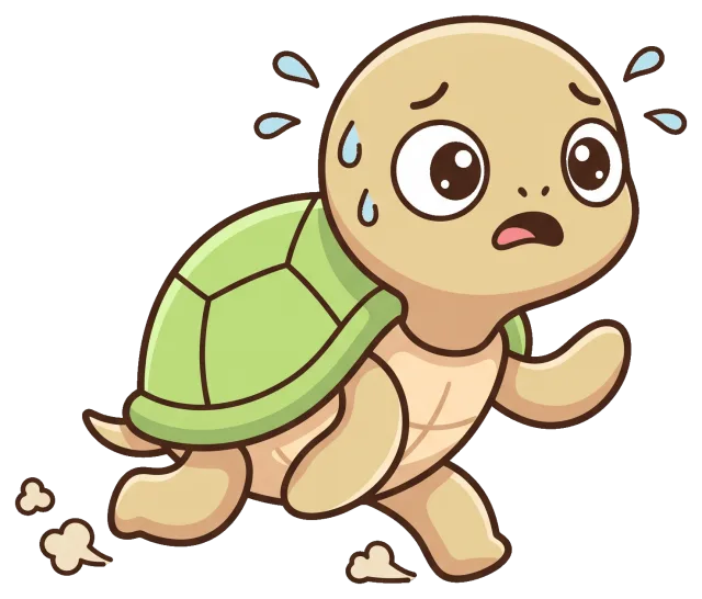 Cartoon turtle running and sweating nervously