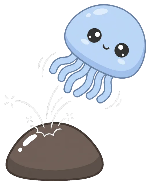 Cute blue jellyfish jumping out of a rock