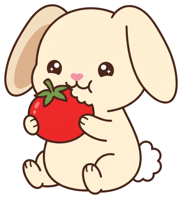 Cute bunny eating a red tomato