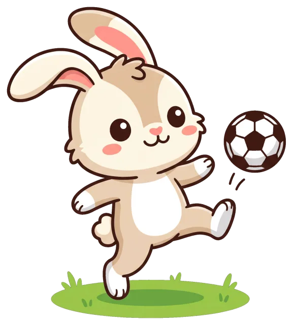 Cute bunny playing soccer on grass