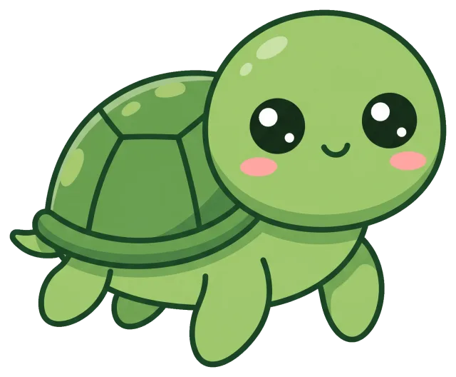 Cute cartoon baby turtle with big eyes and smiling face