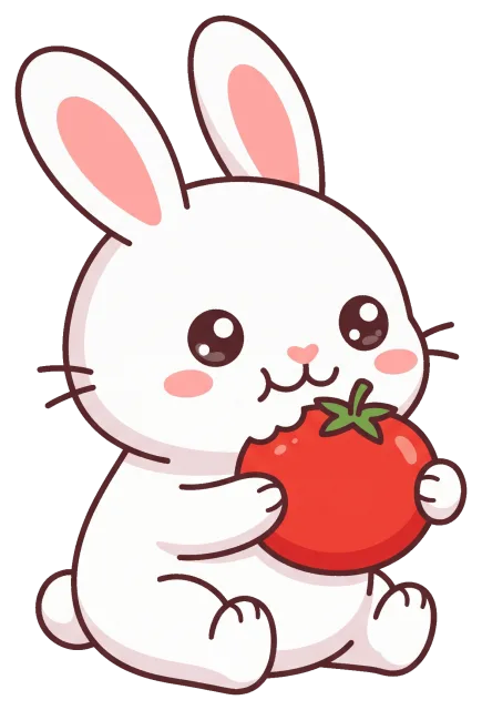 Cute cartoon bunny holding a tomato