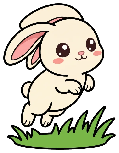Cute cartoon bunny jumping over grass