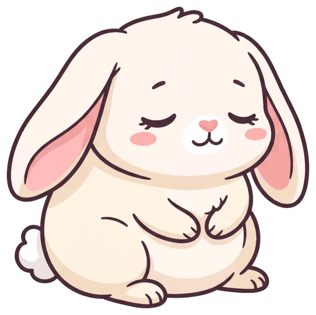 Cute cartoon bunny with closed eyes and pink cheeks